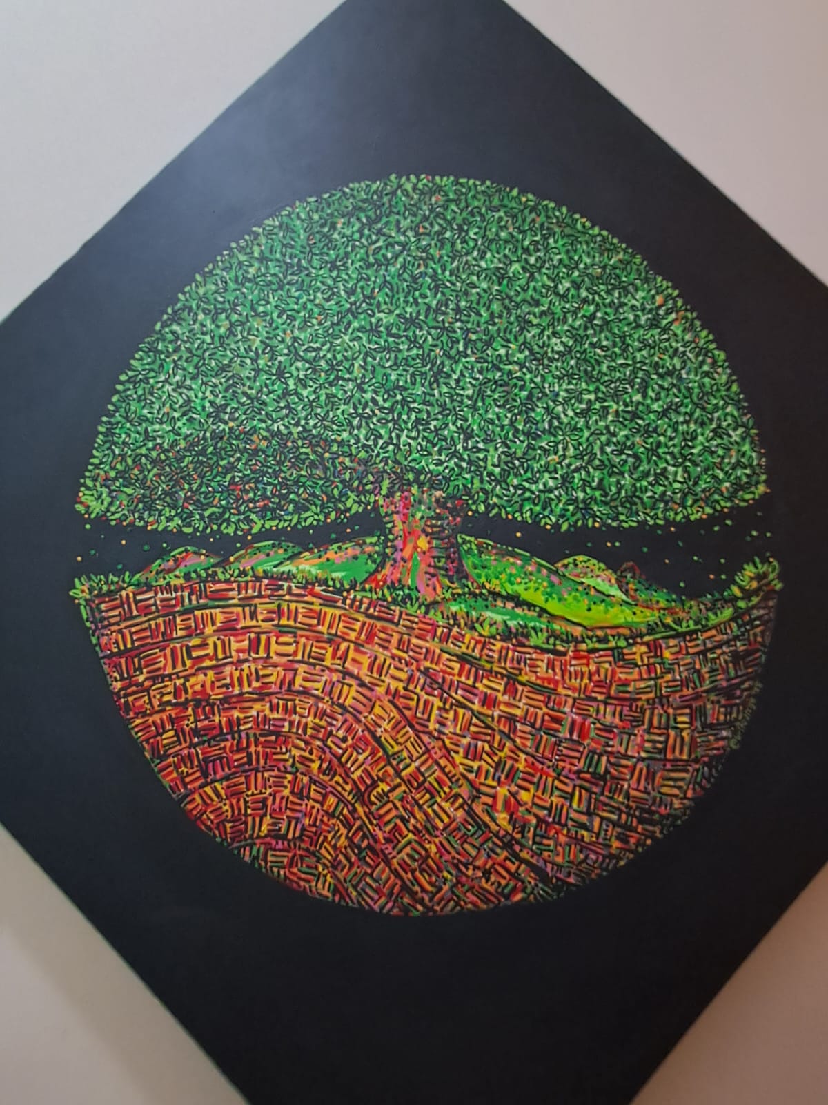 Love Yourself Tree — original acrylic on black canvas by Diego Brito