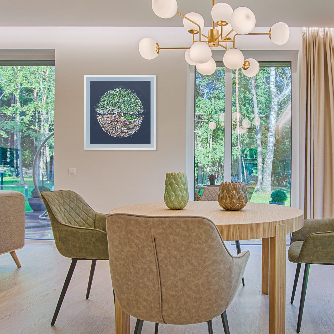 Love Yourself Tree dark canvas in an elegant dining room