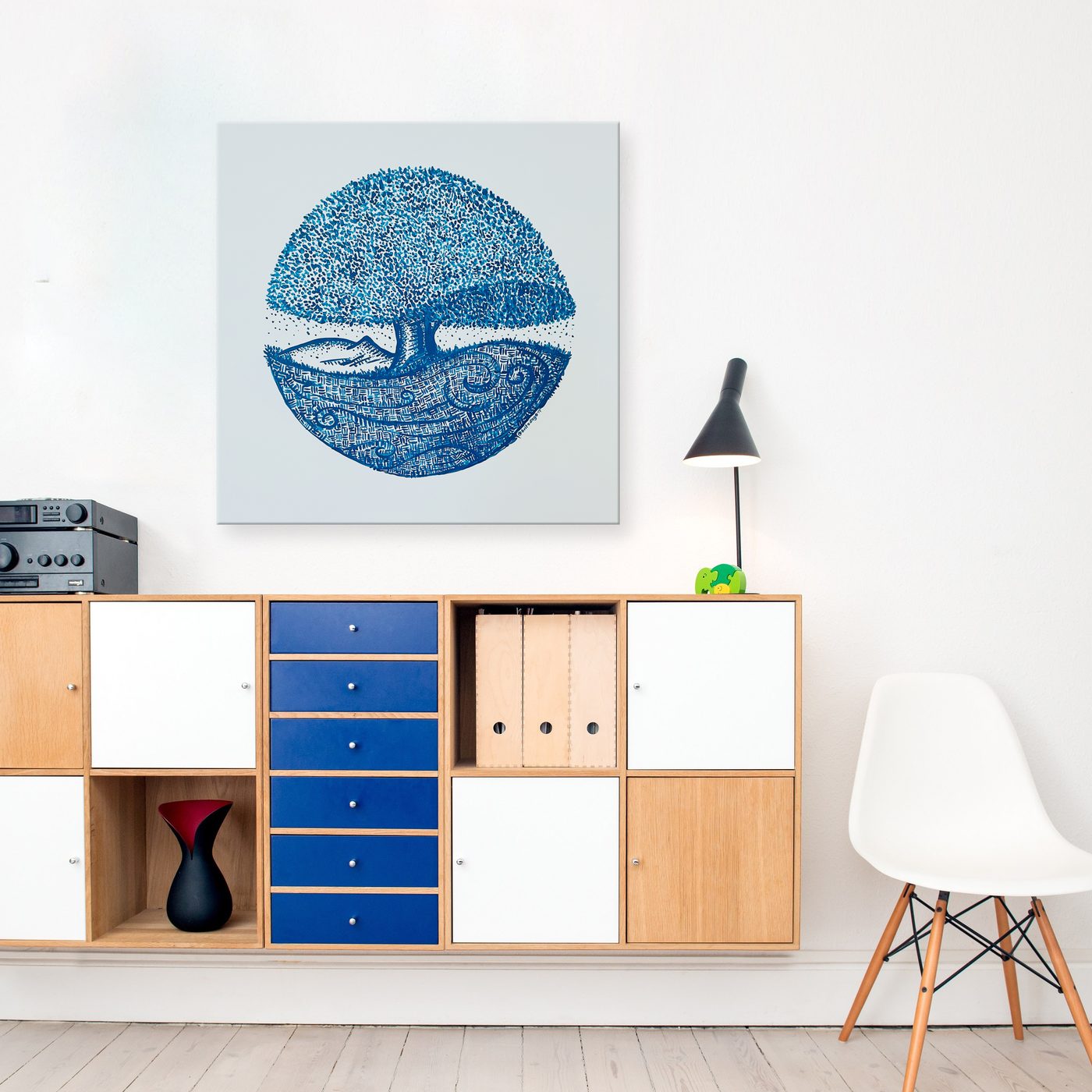 Love Yourself Tree white mode canvas in a bright living room